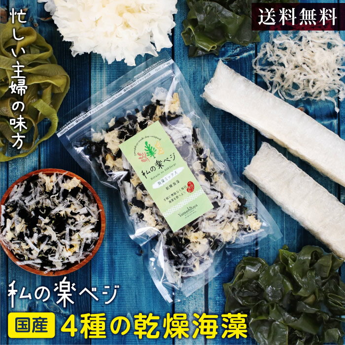 【送料無料】私の楽ベジ 海藻ミックス 50g 国産わかめ使用 無添加 4種の海藻 乾燥わかめ 白きくらげ 糸寒天 茎わかめ 国内加工 海藻サラダ｜常備菜 簡単 時短調理 チャック付き 水で戻すだけ 栄養たっぷり 食物繊維 保存食 お味噌汁 シャキシャキ おいしい 海藻約500g分