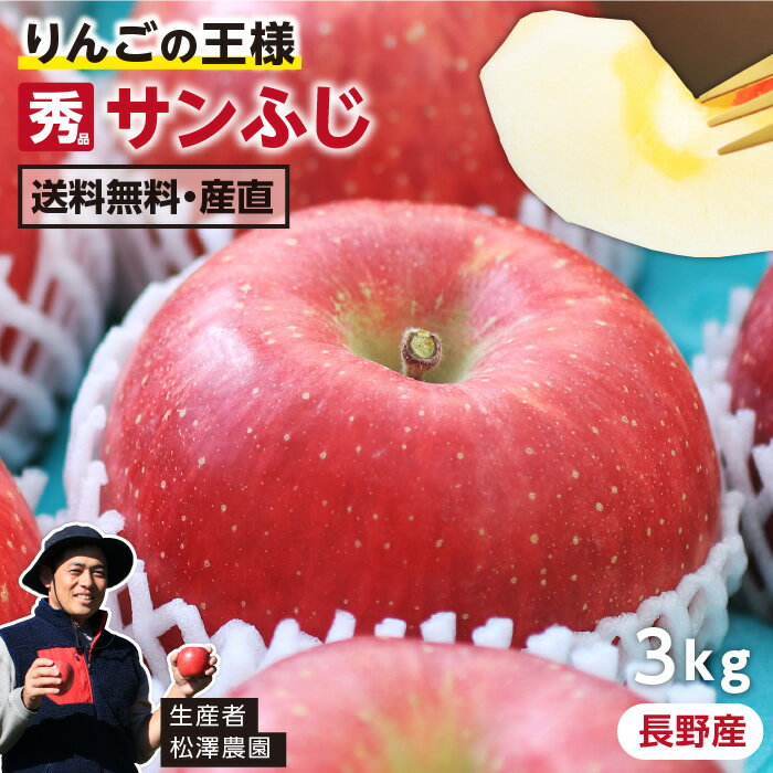 【送料無料】長野県産 りんご サンふじ 3kg 秀品 7〜11玉 信州産 農家指定 産地直送 ふじり ...