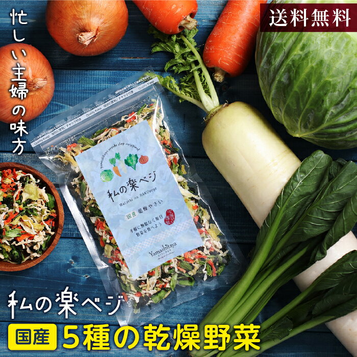 【送料無料】乾燥野菜 国産 私の楽ベジ 100g 5種の国産野菜 ドライ野菜 干し野菜 乾燥野菜ミックス ｜ 乾燥大根 乾燥玉ねぎ 乾燥小松菜 乾燥にんじん 乾燥キャベツ みそ汁の具 カット野菜 簡単 時短調理 野菜たっぷり 保存食 非常食 野菜約1kg分