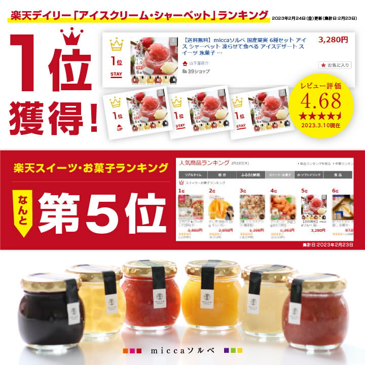 まだ間に合う 母の日 スイーツ miccaソルベ アイス 花セット 国産果実 6種セット シャーベット 凍らせて食べる アイスデザート プレゼント ギフト 氷菓子 希少糖 アイスクリーム あす楽 | 詰め合わせ アイスギフト 食べ物 おしゃれ 花以外 常温保存 お菓子 出産祝 内祝 2024