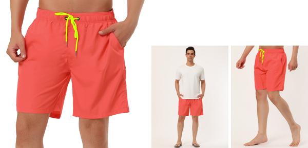 Lars Amadeus メンズ スイムショーツ サーフパンツ ボードショーツ ス ソリッド ビーチ メッシュ レッド 34