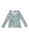Allegra K ペプラム トップス 花柄 クロス フリルVネック ラップ カシュクール ブラウス レディース スカイブルー L