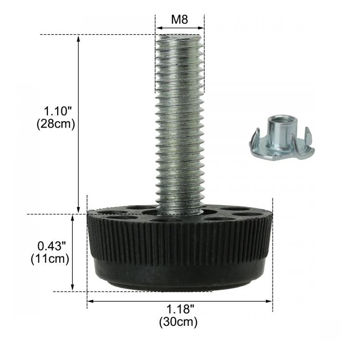 レベリングフット M8 x 28 x 30mm ねじ込む 家具 滑る レベリングフィート フロアプロテクター アジャスター パッド Tナット付き 椅子脚 4パック [2]