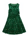 Allegra K ミニワンピース 星柄 ベルベット ラウンドネック ノースリーブ 衣装 レディース ダークグリーン S
