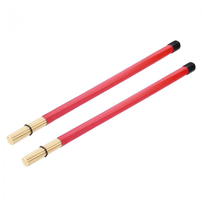 竹ドラムスティックブラシ バチブラシ ジャズアコースティック演奏 音楽愛好家パーカッション用 レッド..