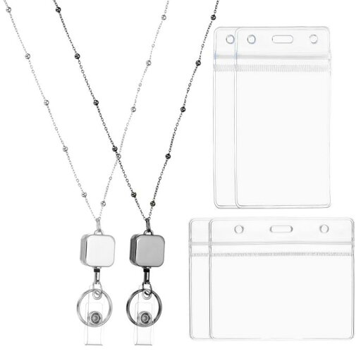 PATIKIL バッジネックレスランヤード付きIDホルダー 2個304ステンレススチール製 四角形バッジリールランヤードクリップチェーンとIDホルダー2セット 女性用 IDカードキー用 黒/シルバートーン PATIKIL バッジネックレスランヤード付きIDホルダー 2個304ステンレススチール製 四角形バッジリールランヤードクリップチェーンとIDホルダー2セット 女性用 IDカードキー用 黒/シルバートーン