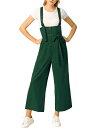Allegra K サロペットパンツ ハイウエスト オーバーオール 前ボタン ワイドパンツ レディース ダークグリーン 2XL(4)