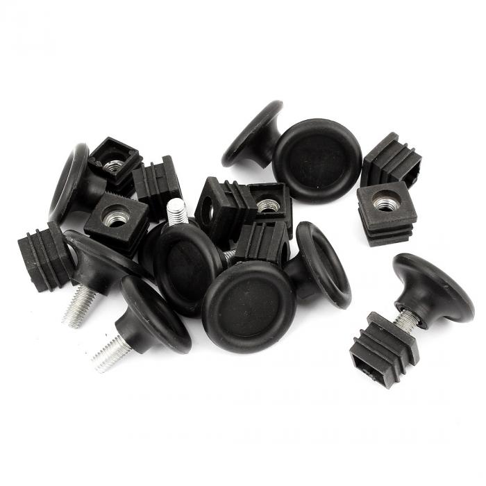 レベリングフット アジャスターセット 水平調整パット プラスチックベース 方形パイプキャップ付 20mmx20mm 10セット入り