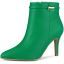 Allegra K アンクルブーツ ショートブーツ ポインテッドトゥ サイドジッパー ピンヒール レディース グリーン 23.5 cm