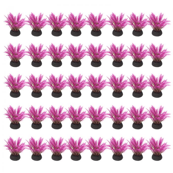 水槽用人工植物、40個の水槽植物装飾アクセサリー、水草、赤（ココの葉）