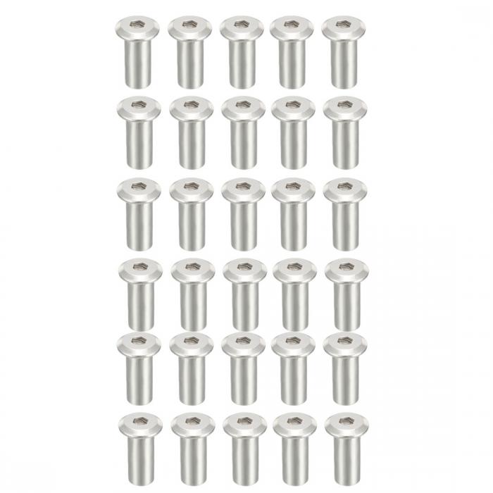 スクリューポスト 六角ソケットヘッド インサートナット ニッケルメッキ リベット M8x18mm 30個入り