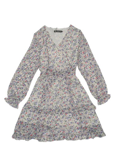 Allegra K aライン花柄ワンピース ドレス Vネック 長袖 ウエストゴム フリル裾 レイヤード レディース パープル S Allegra K aライン花柄ワンピース ドレス Vネック 長袖 ウエストゴム フリル裾 レイヤード レディース パープル S