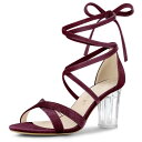 Allegra K レースアップ サンダル 編み上げ ベルベット クリア ブロックヒール レディース ブルゴーニュ 25.5 cm(4)