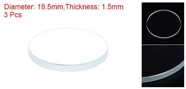 ARコーティング時計レンズ ラウンドフラットミネラルウォッチ クリスタルガラス 18.5 mm x 1.5 mm 3個入り