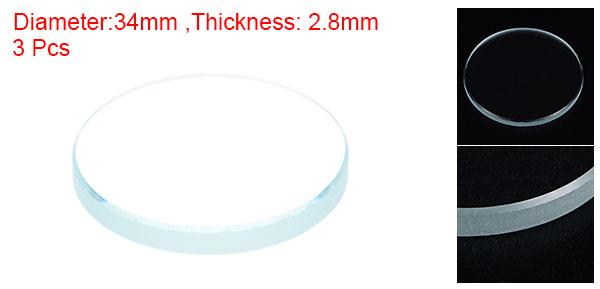 ARコーティングウォッチレンズ 34mmx2.8mm ラウンドフラットミネラルウォッチ水晶ガラス 3個