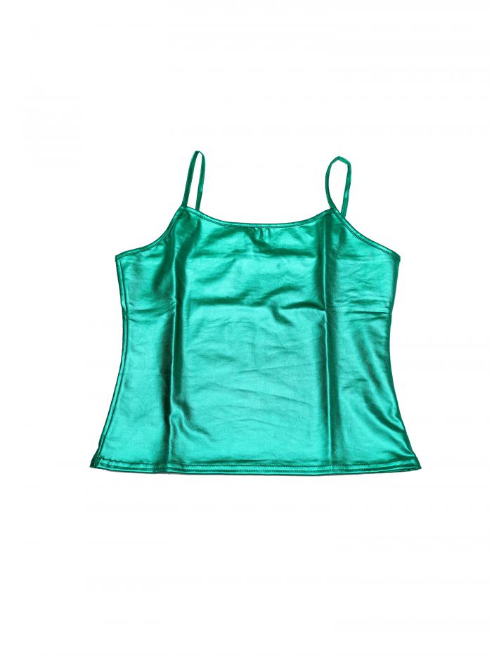 Allegra K キャミソール タンクトップ 光沢 ベスト ノースリーブ ダンス 衣装 パーティー メタリック シャツ レディース 緑 M