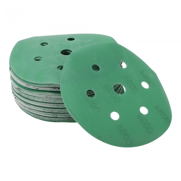 HEROFFIX 50個の車用木製研磨ディスク 木工 自動車塗装用のフック＆ループサンドペーパー 5.91インチ 7穴 500番グリーンジルコニアアルミナ