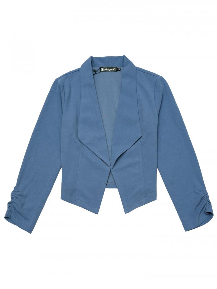Allegra K ショート ジャケット クロップド ブレザー 前開き オフィス 事務服 無地 レディース ブルーグレー XS