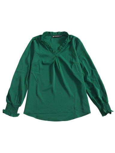Allegra K フリルVネック ラウンドヘム ブラウス 長袖 トップス レディース グリーン S Allegra K フリルVネック ラウンドヘム ブラウス 長袖 トップス レディース グリーン S