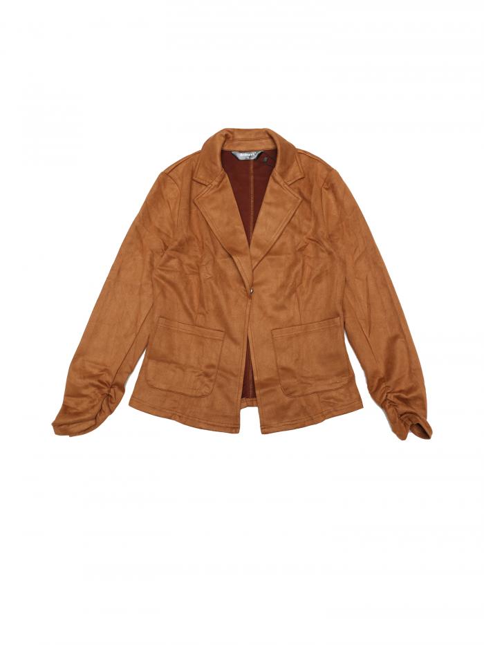 Allegra K ブレザースーツ フェイクスエード 長袖 オープンフロント ドローストリング カジュアル レディース ライトブラウン S