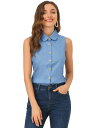Allegra K ブラウス レディース デニムブラウス 折り襟 ノースリーブ シャツ オフィス カジュアル トップス 着痩せ おしゃれ 通勤 OL ブルー L