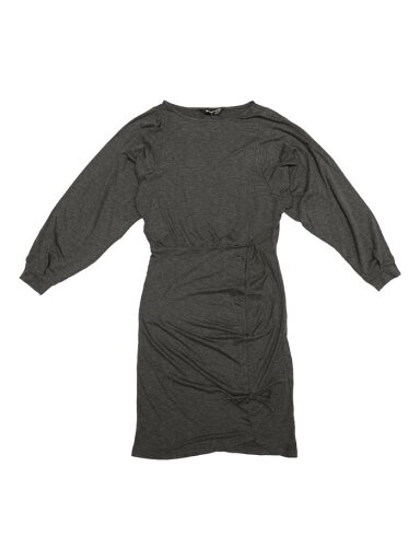Allegra K レディース クルーネック ルーシュ ドローストリング 伸縮性ウエスト 長袖 カジュアル ミニドレス グレー XL Allegra K レディース クルーネック ルーシュ ドローストリング 伸縮性ウエスト 長袖 カジュアル ミニドレス グレー XL