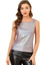 Allegra K メタリック タンクトップ 光沢 袖なし トップス ノースリーブ ダンス衣装 ストレッチ レディース ライトパープル XL(4)