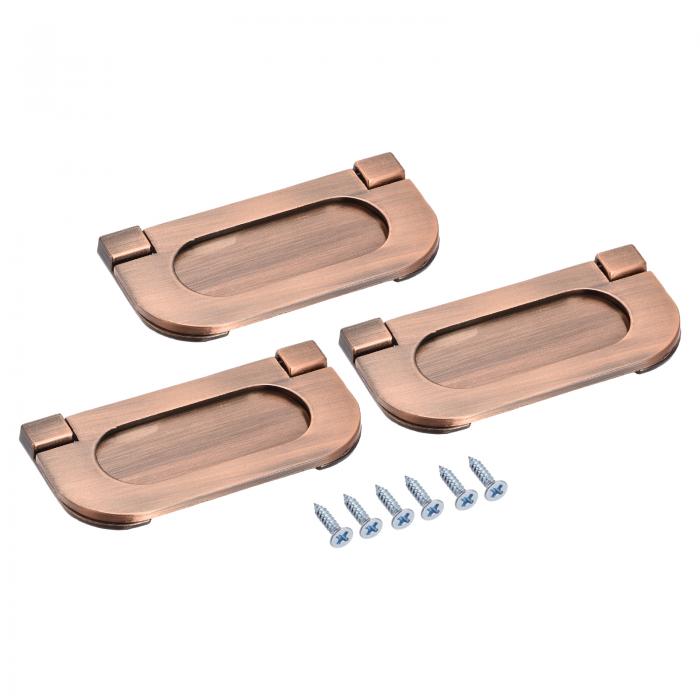 フィンガーフラッシュプルハンドル 74x34x5 mm 長方形 引き出しドア用 銅トーン 3個入り