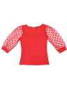 Allegra K ブラウス シースルー 七分袖 シフオンブラウス セックシー 水玉 スクエアネック シャツ オフィス メッシュ トップス 着痩せ おしゃれ ゴージャス レディース レッド XS