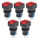 プッシュボタンスイッチ プラスチック材料 レッドLEDライト 1 NO 1 NC 穴直径16mm 5個入り