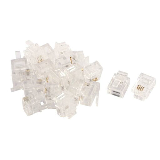RJ11 コネクタ 20個 クリアシェル プラスチック製 RJ11 6P4C 電話ケーブル RJ11 コネクタ 20個 クリアシェル プラスチック製 RJ11 6P4C 電話ケーブル