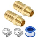 真鍮ホースバーブフィッティング2個 3/4"バーブ×3/8" N PTメスホースコネクター ホースクランプ付き 水燃料ガスオイル輸送用