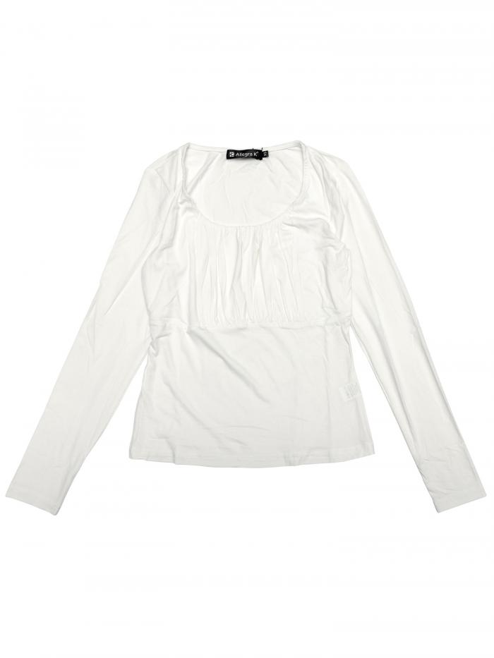 Allegra K ベーシックトップス 無地 ブラウス シャーリング スクープネック 長袖 レディース ベージュ L