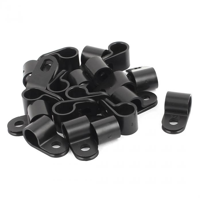 ケーブルクランプ ホース・チューブ ブラック プラスチック Rタイプ 9mm直径 20個いり