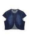 Allegra K クロップジャケット デニムカーディガン スリムフィット キャップスリーブ レディース ドラックブルー L