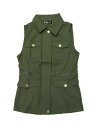 Allegra K ユーティリティ ベスト ポケット付き ジャケットノースリーブ ジップアップ レディース グリーン S