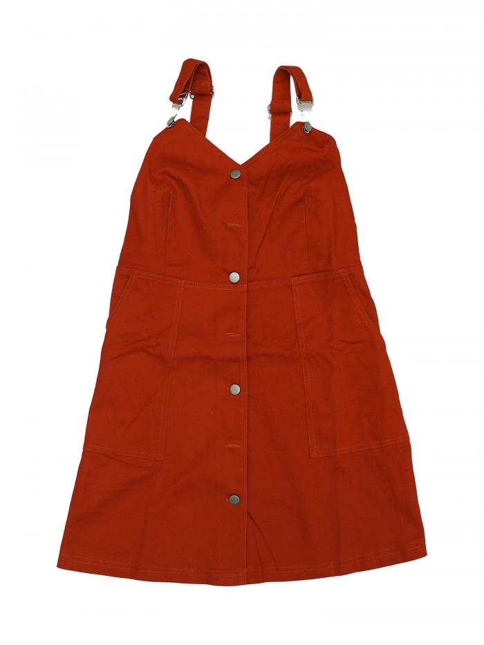 Allegra K サロペットスカート オーバーオール ドレス 調節可能 ストラップ ブリックレッド S