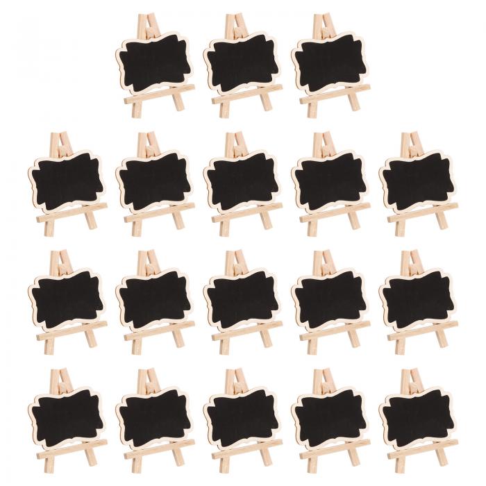 PATIKIL 100 x 78mm ミニ黒板サイン 18個 イーゼル台付き小さな黒板ラベル 木製 波状 結婚式 パーティー用 ブラック