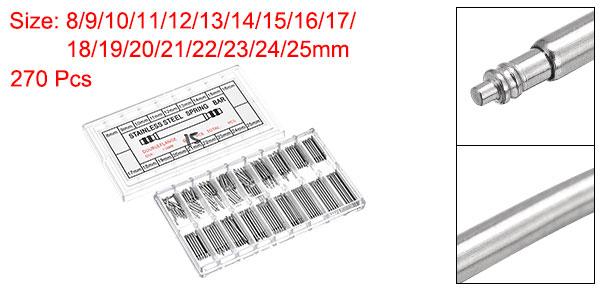 270マルチ-サイズ 時計スプリングバー ステンレス鋼製 シルバートーン 8?25mm幅の時計ラグ用 1.4mm径時計ストラップピン 15個入り各サイズ