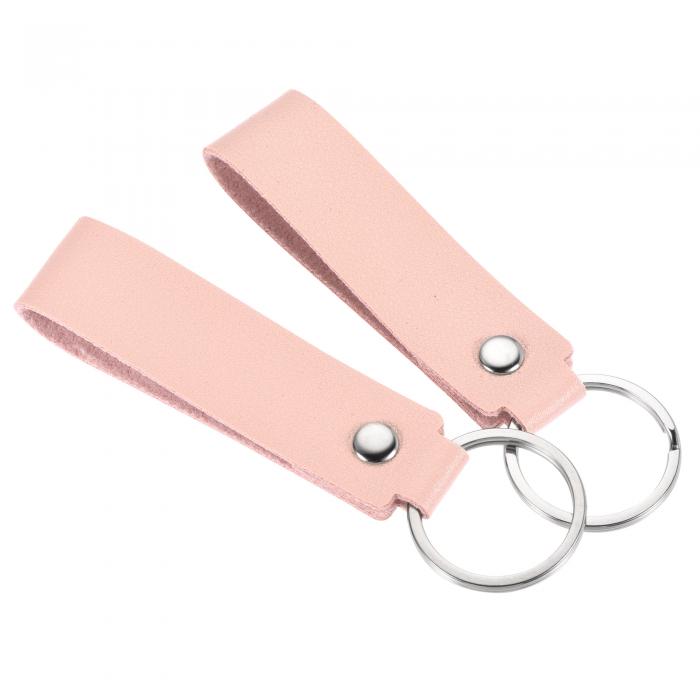 レザーキーチェーンリング キーホルダー キーリング PU 装飾品 ストラップ 財布用 バッグ用 ピンク 2個入り
