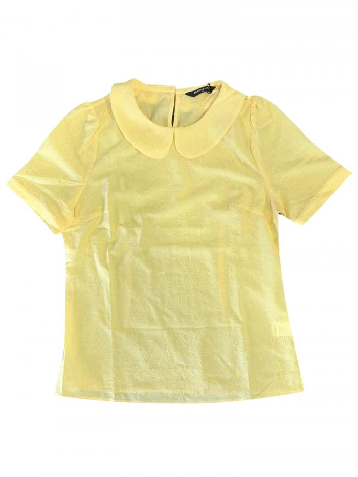 Allegra K 丸襟ブラウス 花柄トップス パフ半袖シャツ かわいい レディース イエロー L