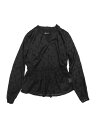 Allegra K シフォンペプラムブラウス フリルス プリットネック 長袖 レディース ブラック S