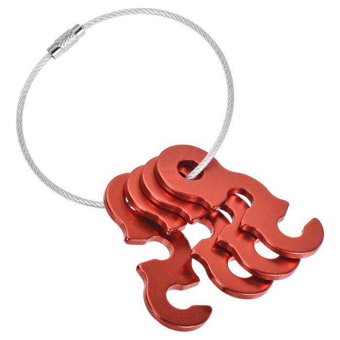 アルミロープテンショナー スチールリング付き 直径8 mm 3穴 テントコードアジャスター アウトドアキャンプハイキング旅行用 レッド 5インチ1セット