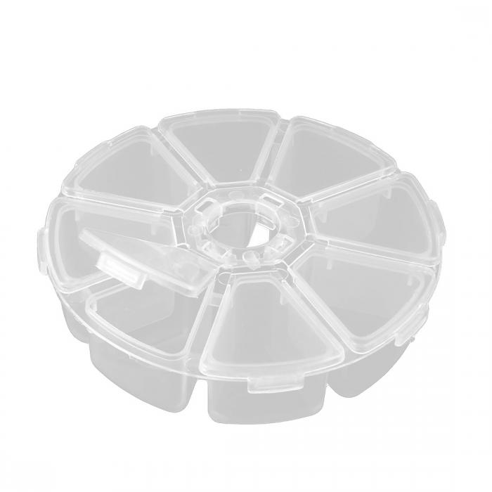 家庭用 プラスチック 円形 8コンパートメント ビードコンテナ 保存ケース 透明 10 x 2.5cm