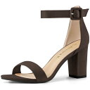 Allegra K アンクルストラップ サンダル バックル ハイヒール チャンキーヒール レディース コーヒー 26.5 cm(4)