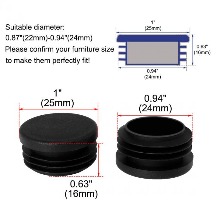 パイプキャップ プラスチック ラウンド グライド エンドキャップ 金属の机の脚 保護 外径25mm 32個入り 3