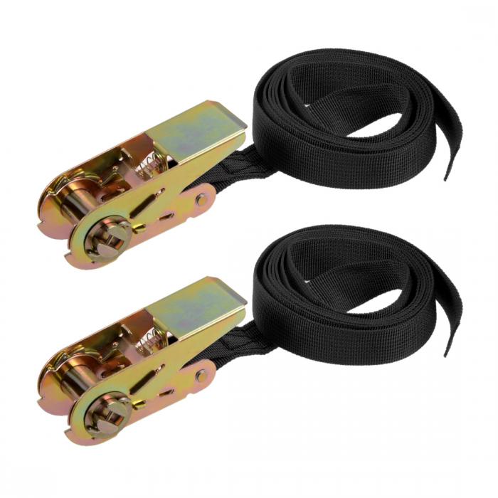 荷物ストラップ ラチェット式 貨物輸送 荷物落下防止 荷物固定ロープ 荷締めベルト ブラック 2Mx25mm 250Kg ネクタイラッシングストラップ 2個入り