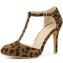 Allegra K パンプス レディース ラウンドトゥ スティレットヒール Tストラップ ドレス レオパード 24.0cm