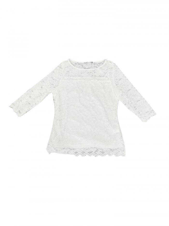 Allegra K レディース用フローラルレーストップス 7分袖 クルーネック カジュアル エレガント レース ブラウス ホワイト XL