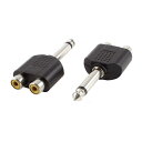 オーディオ アダプター 6.35mm モノラル オス-デュアルRCAメス ステレオ カプラー 2個入り(2)